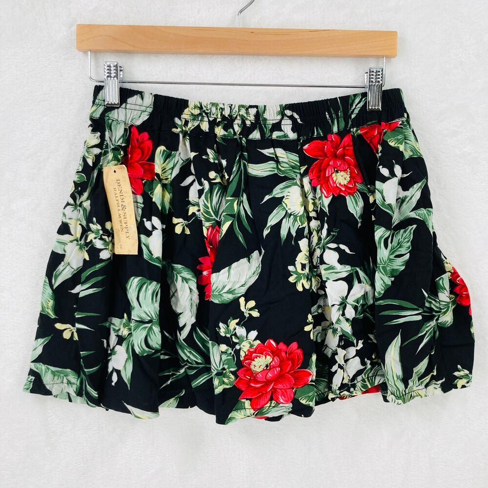 Denim & Supply Ralph Lauren Mini Skirt Size Medium Black Floral Viscose New